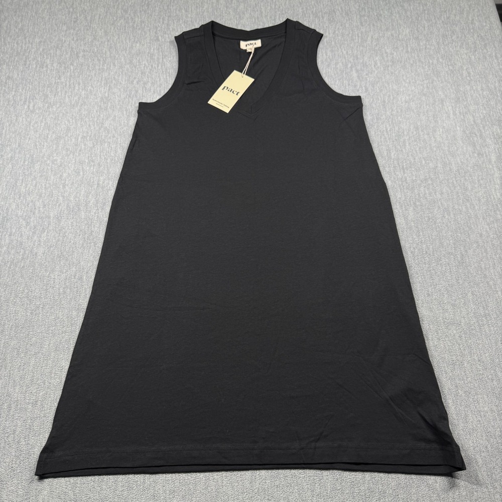 Pact Dress Womens M Black Organic Cotton Sleeveless V-Neck Casual Shift NWT